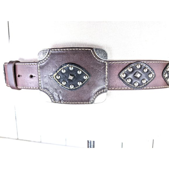 Iron Horse Accessories Vintage Brown Black Silver Studded Leather Large Western Buckle Belt